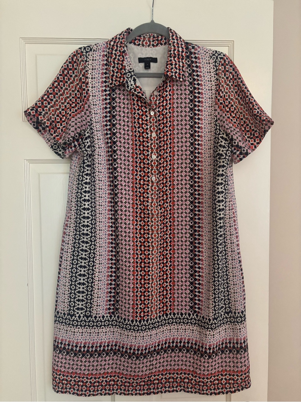 J Crew Pink Geometric Shirt Dress 12